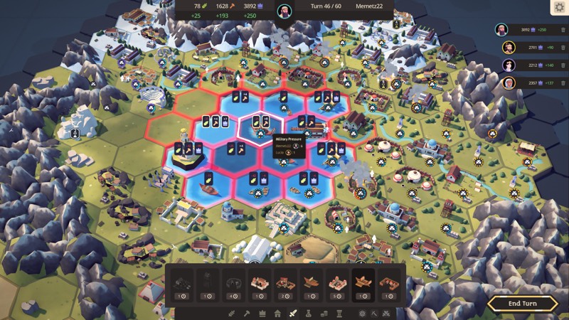 Late game with several monarchs holding large territories